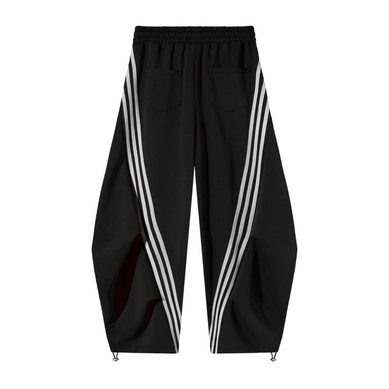 Pantaloni sportivi larghi a gamba larga a righe da donna, casual streetwear, con elastico in vita e tasche laterali per l'allenamento
