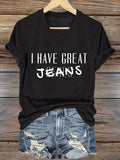 🔥Compra 3 e ottieni il 15% di sconto🔥T-Shirt vintage con scollo a V e stampa "I Have Great Jeans Genes"