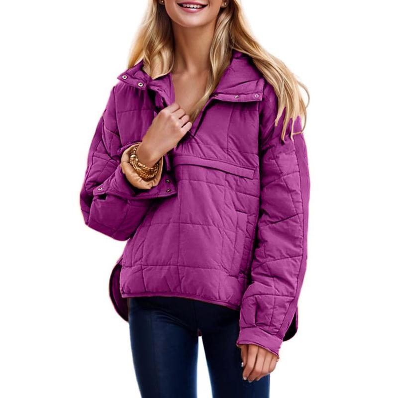 Veste doudoune oversize matelassée à capuche chauve-souris pour femme, pull à manches longues léger et chaud avec grande poche poitrine
