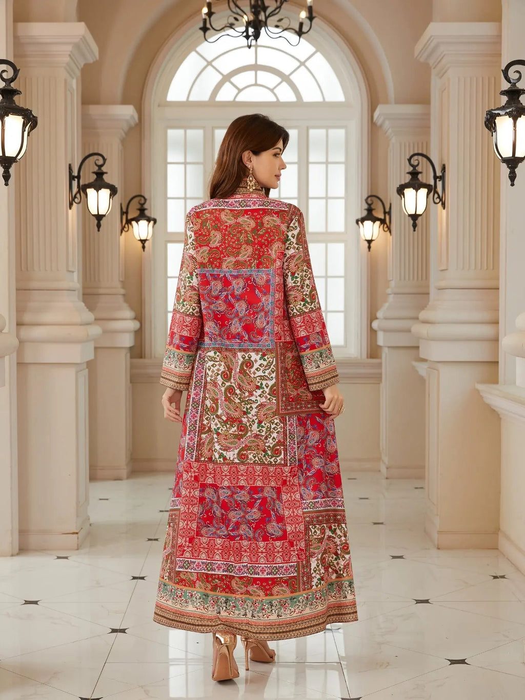 Vestito caftano con perline e stampa bohémien, Abito lungo da sera in stile abaya Jalabiya, Nuova moda femminile mediorientale, Abito elegante da festa, Caftano con stampa etnica