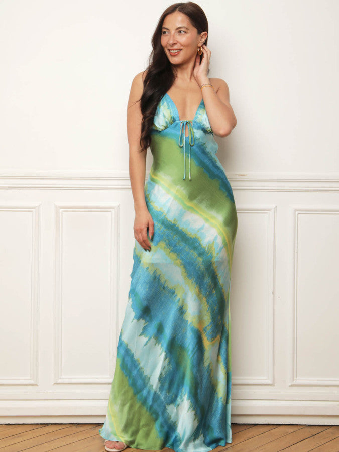 Satin-effect ombré backless dress