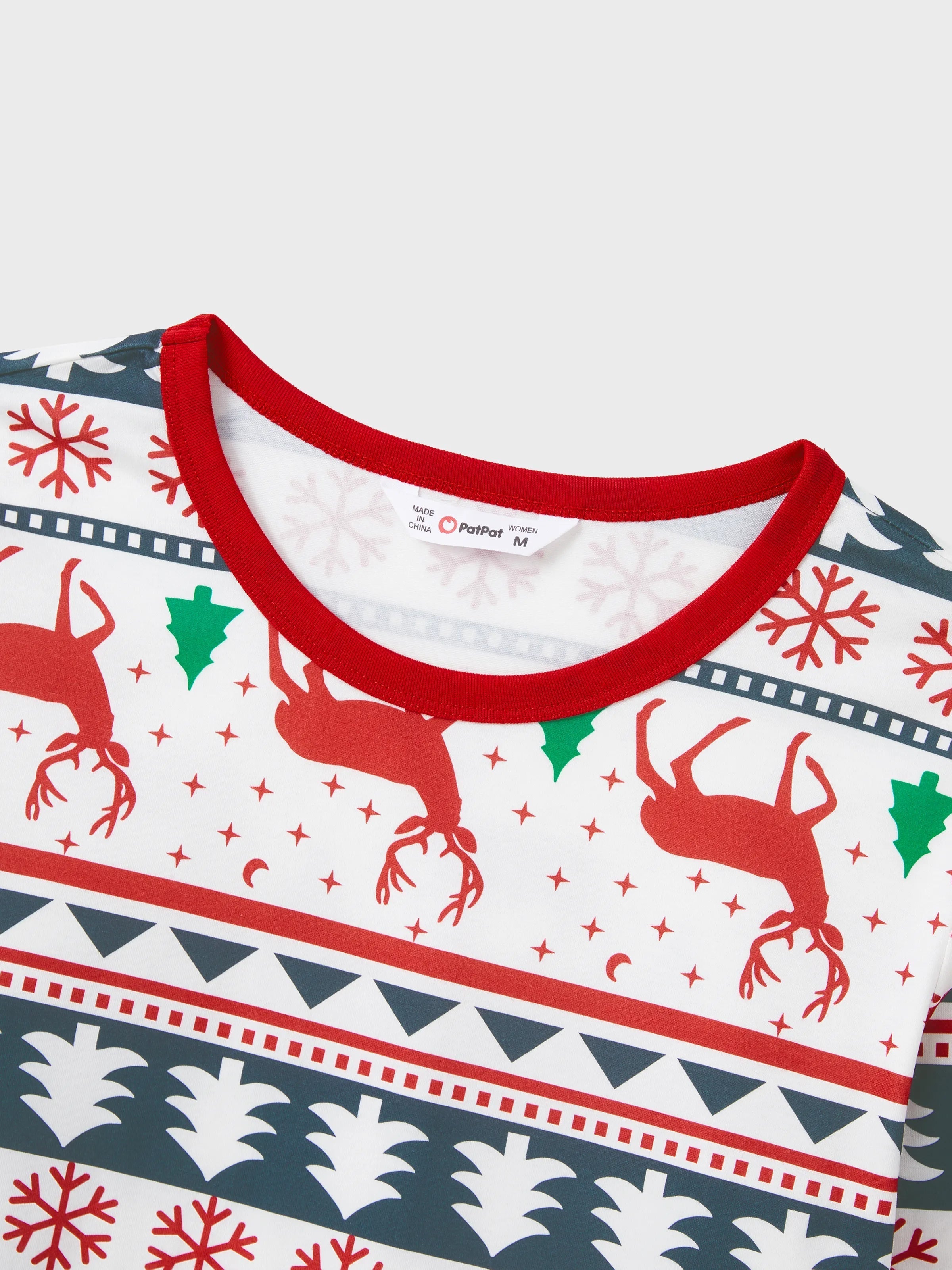 Pyjamas de Noël pour la famille, motif rennes, manches longues avec chaussettes de Noël (Sécurité certifiée SGS) Rouge et blanc
