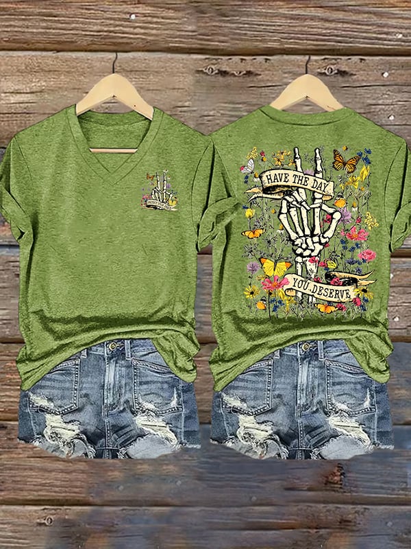 🔥Buy 3 Get 15% Off🔥Women's  Flower skull hand gesture Of WDNC Club We Do Not Care Menopause Perimenopause Print T-Shirt