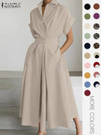 Robe unie à col pour femme, robe décontractée à manches courtes pour l'été, vêtements pour femmes pour le quotidien