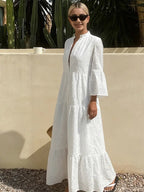 robe tunique évasée à manches en vogue de couleur blanche pour femme, avec un style français élégant