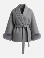 Manteau croisé thermique élégant pour femme, couleur unie, avec ceinture et manches longues en peluche