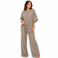Ensemble Chic Femme Texturé – T-shirt & Pantalon Fluide