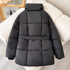 Giacca da donna Premium Piumino imbottito con cintura a mezza lunghezza, Cappotto casual da donna, Cappotto invernale da donna idrorepellente Classico trapuntato, Capospalla con tasca grande