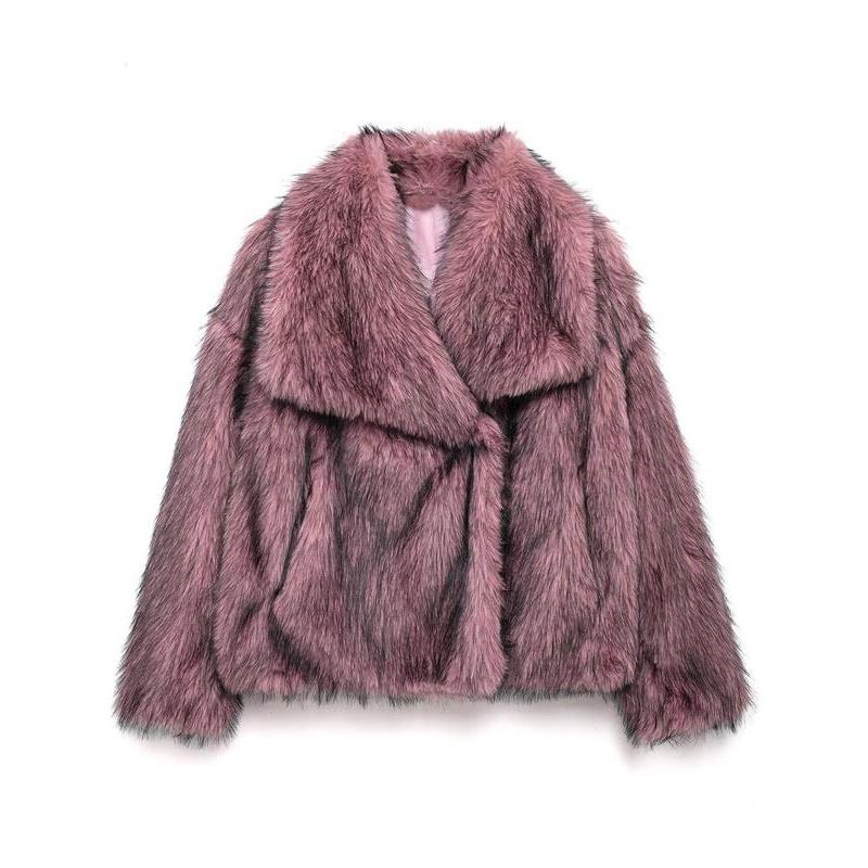 Giacca in finta pelliccia tinta unita da donna, cappotto casual a maniche lunghe con colletto per autunno e inverno, abbigliamento da donna per tutti i giorni, top carini
