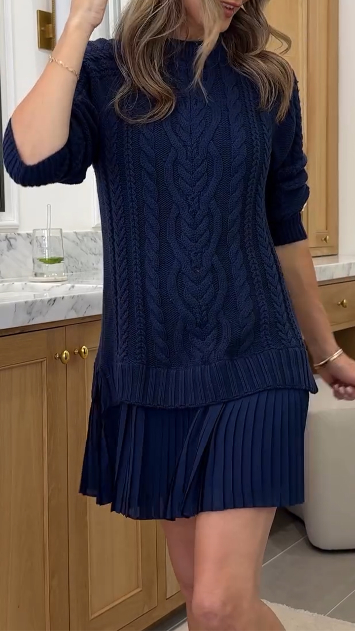 Robe décontractée épissée à col rond pour femme