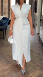 Robe décontractée unie à col en V pour femmes avec du tempérament