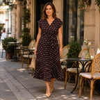 [2026.COUTURE] Cannes, Vestito Incrociato Plissettato A Pois