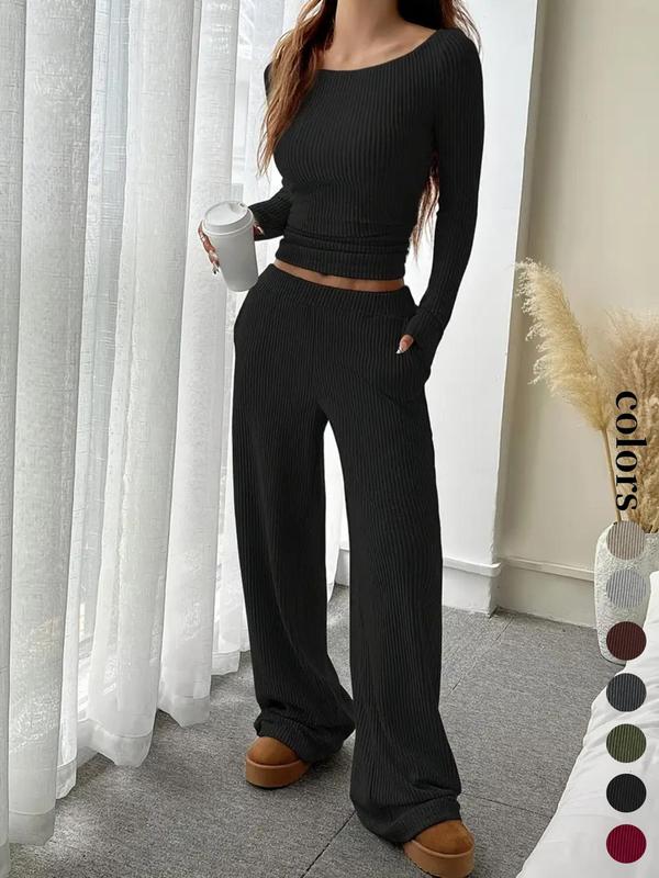 Ensemble Femme Rayé Décontracté Haut Manches Longues & Pantalon Ample à Poches, Style Européen, Confortable pour le Quotidien