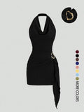 Robe Halter plissée unie pour femme