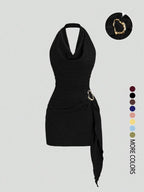 Robe Halter plissée unie pour femme