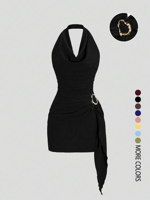 Robe Halter plissée unie pour femme