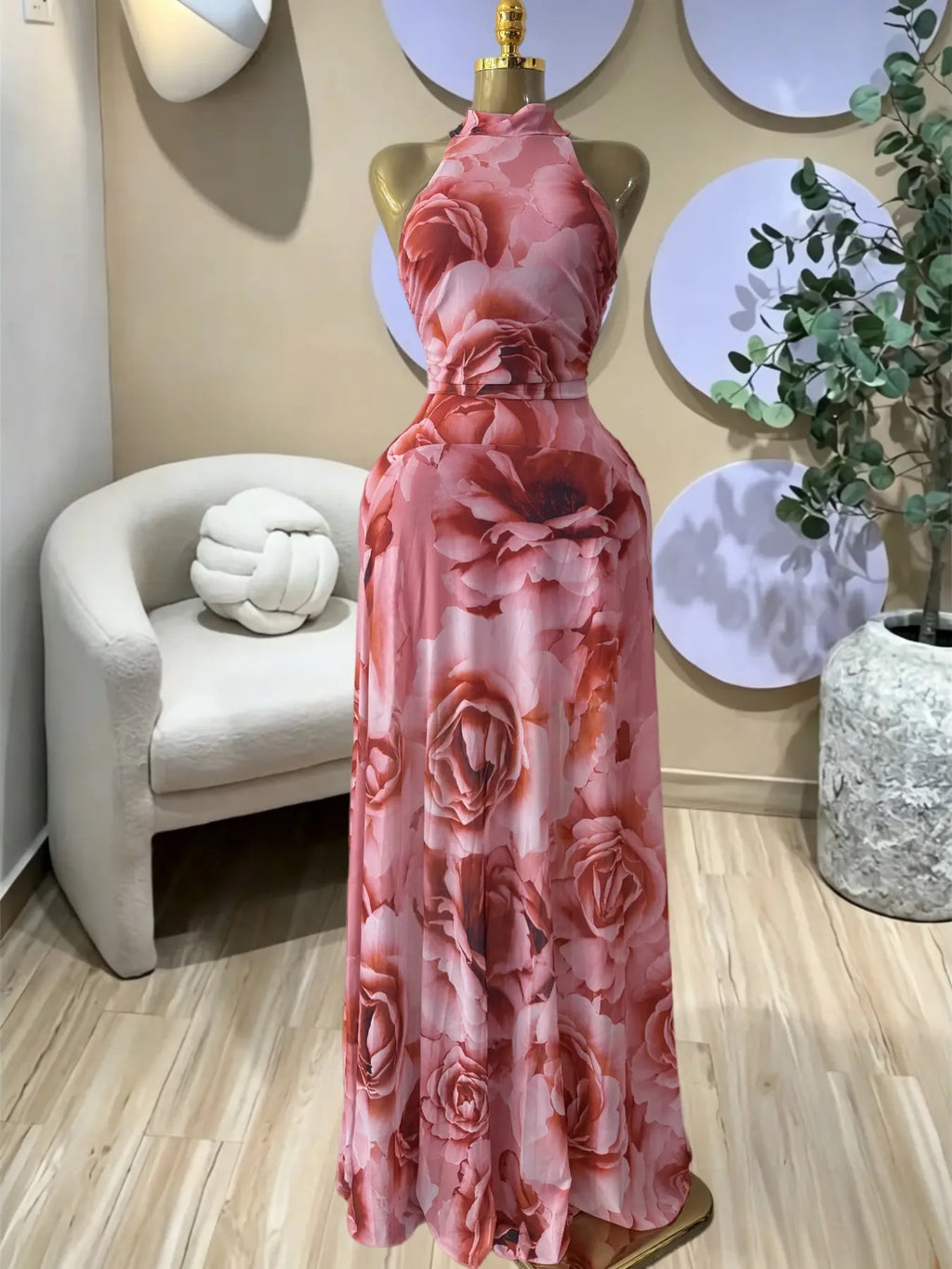 Women's O-Neck Sleeveless A-line Maxi Dress