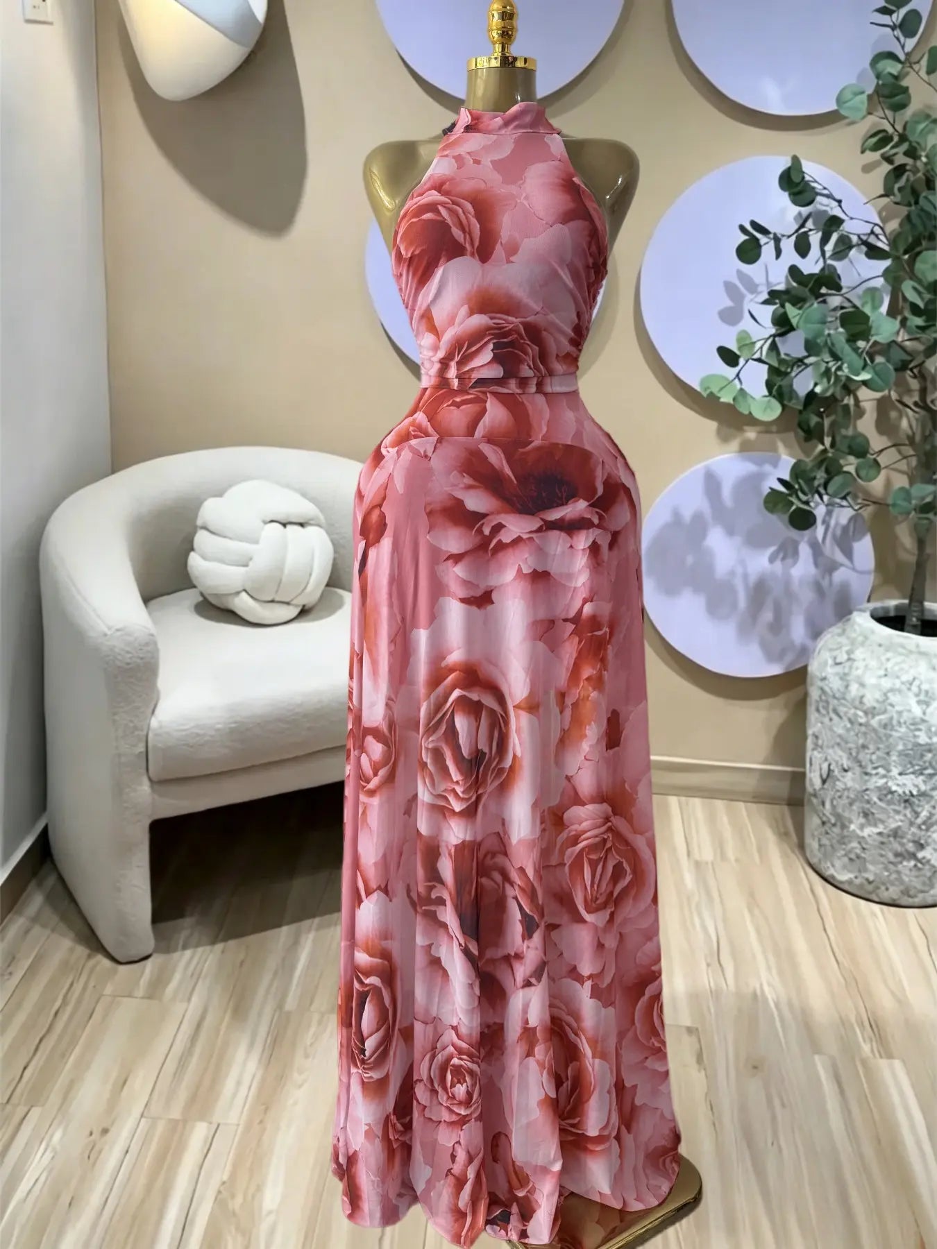 Women's O-Neck Sleeveless A-line Maxi Dress