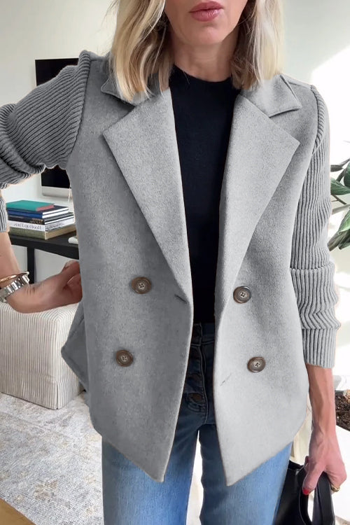 Manteau décontracté pour femme en tricot à patchwork et manches à revers boutonnés