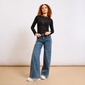 [2026.NOHO] Jeans Elasticizzato A Palazzo Con Strass