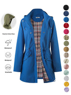 Women's Solid Color Drawstring Zip Up Hooded Trench Coat