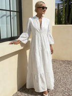 robe tunique évasée à manches en vogue de couleur blanche pour femme, avec un style français élégant