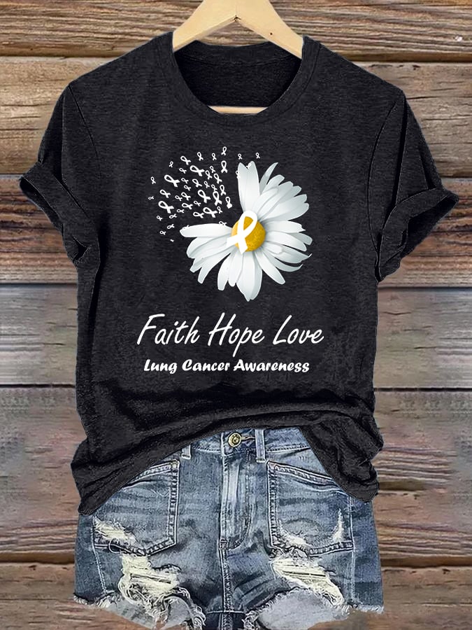 Women's  Faith Hope Love Lung Cancer Awarenes Apparel Print  T-Shirt