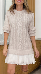 Robe décontractée épissée à col rond pour femme