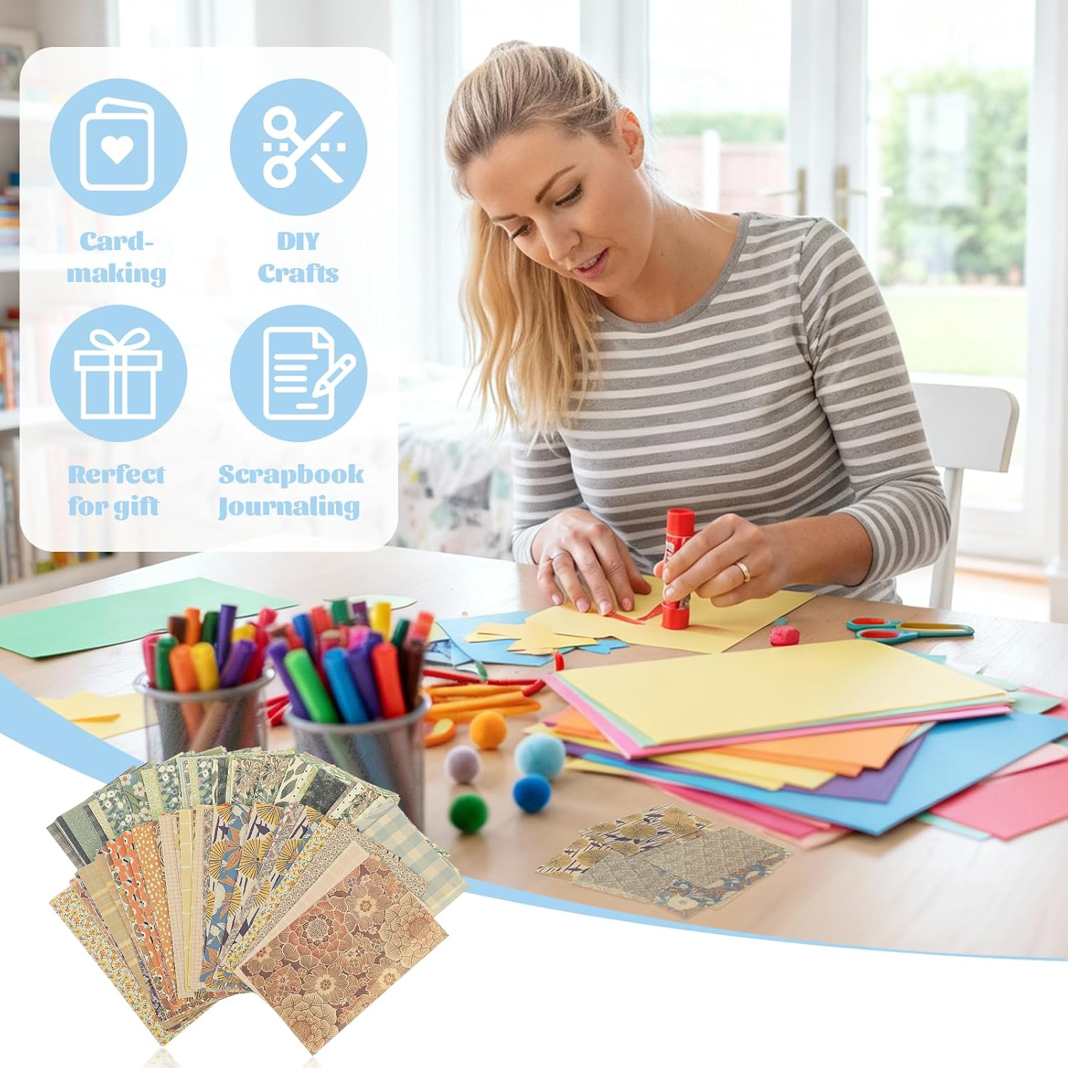 180 Sheets Patterned Paper, Scrapbook Paper for Decoration, Scrapbook Supplies Kit for Writing Planner, Drawing Travel Journal Art Craft Diary Embellishment (Blue, Green, Yellow)