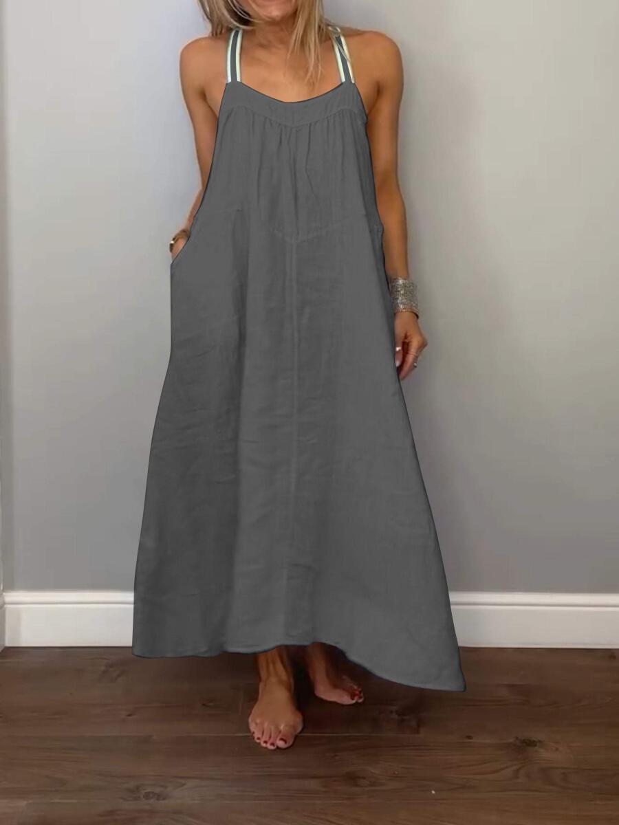 Robe nuisette femme en coton et lin uni