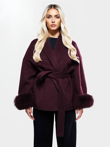 Manteau croisé thermique élégant pour femme, couleur unie, avec ceinture et manches longues en peluche