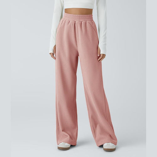 Pantalon décontracté en velours côtelé, coupe droite, taille haute, avec poches latérales