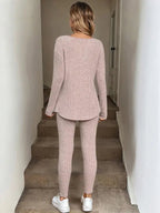 Ensemble 2 pièces décontracté femme, t-shirt à manches longues et legging en maille côtelée peluche, automne/hiver