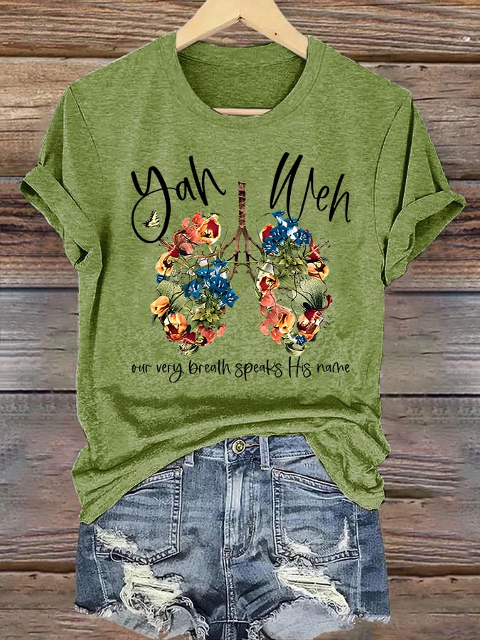 Women'S Casual Faith T-Shirt: "With Every Breath, We Speak His Name" Scripture Print Short-Sleeve Tee