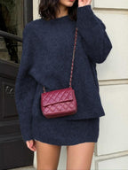 Set due pezzi autunno inverno da donna, stile elegante per il lavoro e il tempo libero, eleganza casual con top e gonna in maglia, perfetto per uscite alla moda, abbigliamento femminile