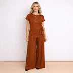 Ensemble avec pantalon fluide et haut à nœud