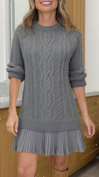 Robe décontractée épissée à col rond pour femme