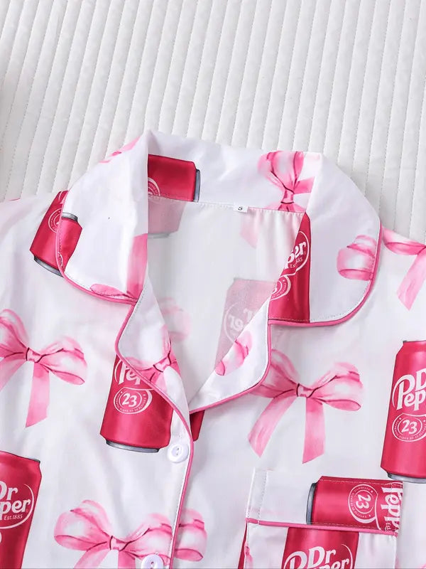 Ensemble pyjama Dr Pepper pour femme, vêtement de nuit à manches longues imprimé soda, cadeau homewear doux et confortable pour l'automne et l'hiver