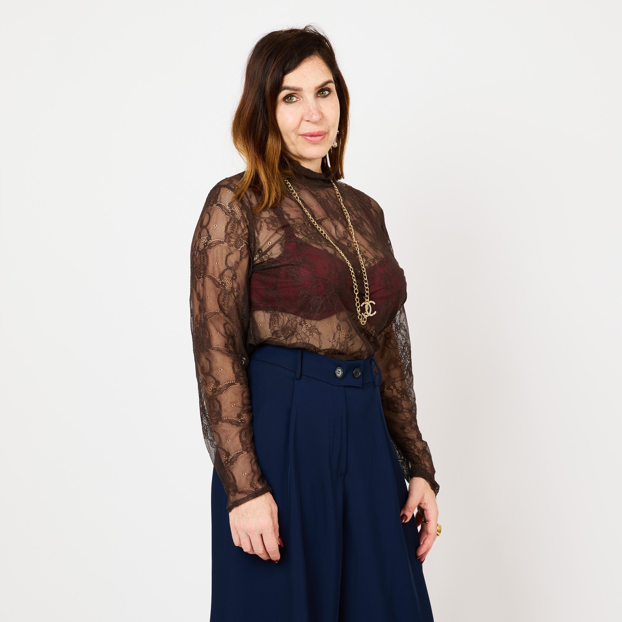 [2026.COUTURE] Maglia in Pizzo Angelo, Trasparente A Maniche Lunghe