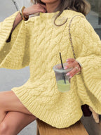 Pull décontracté ample pour femme, haut tricoté à manches longues et col rond, mode automne et hiver, usage quotidien, tricot de couleur unie