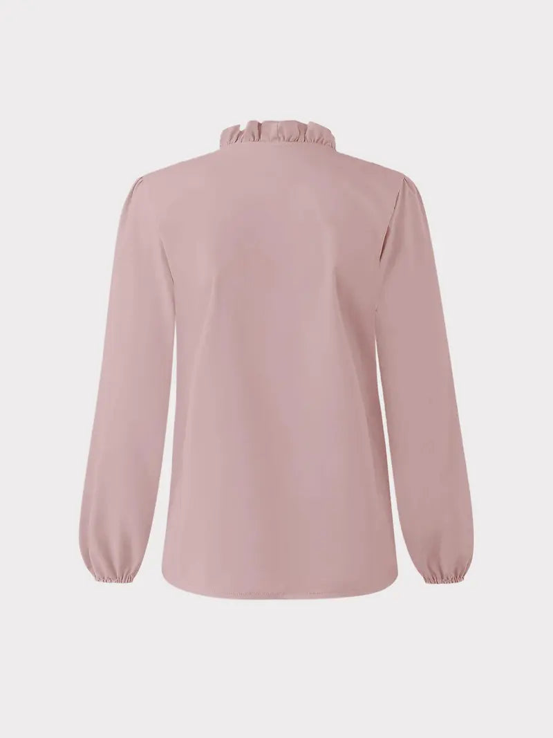 Chemisier élégant à col en V pour femme avec volants, chemise tissée ample pour toutes les saisons, haut décontracté uni pour le bureau