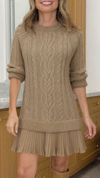 Robe décontractée épissée à col rond pour femme