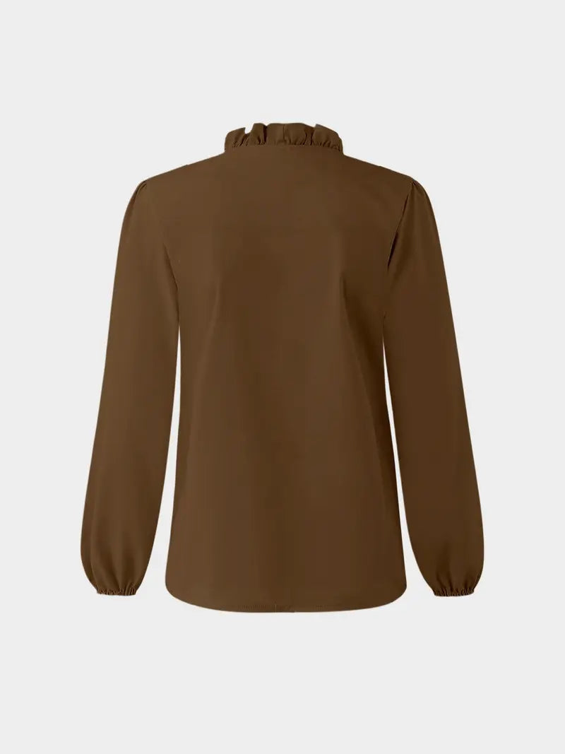 Chemisier élégant à col en V pour femme avec volants, chemise tissée ample pour toutes les saisons, haut décontracté uni pour le bureau