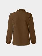 Chemisier élégant à col en V pour femme avec volants, chemise tissée ample pour toutes les saisons, haut décontracté uni pour le bureau
