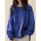 Pull femme à épaules tombantes et ourlet fendu, Pull décontracté à manches longues et col rond, Haut tricoté pour femme pour l'automne et l'hiver, Pulls pour femme