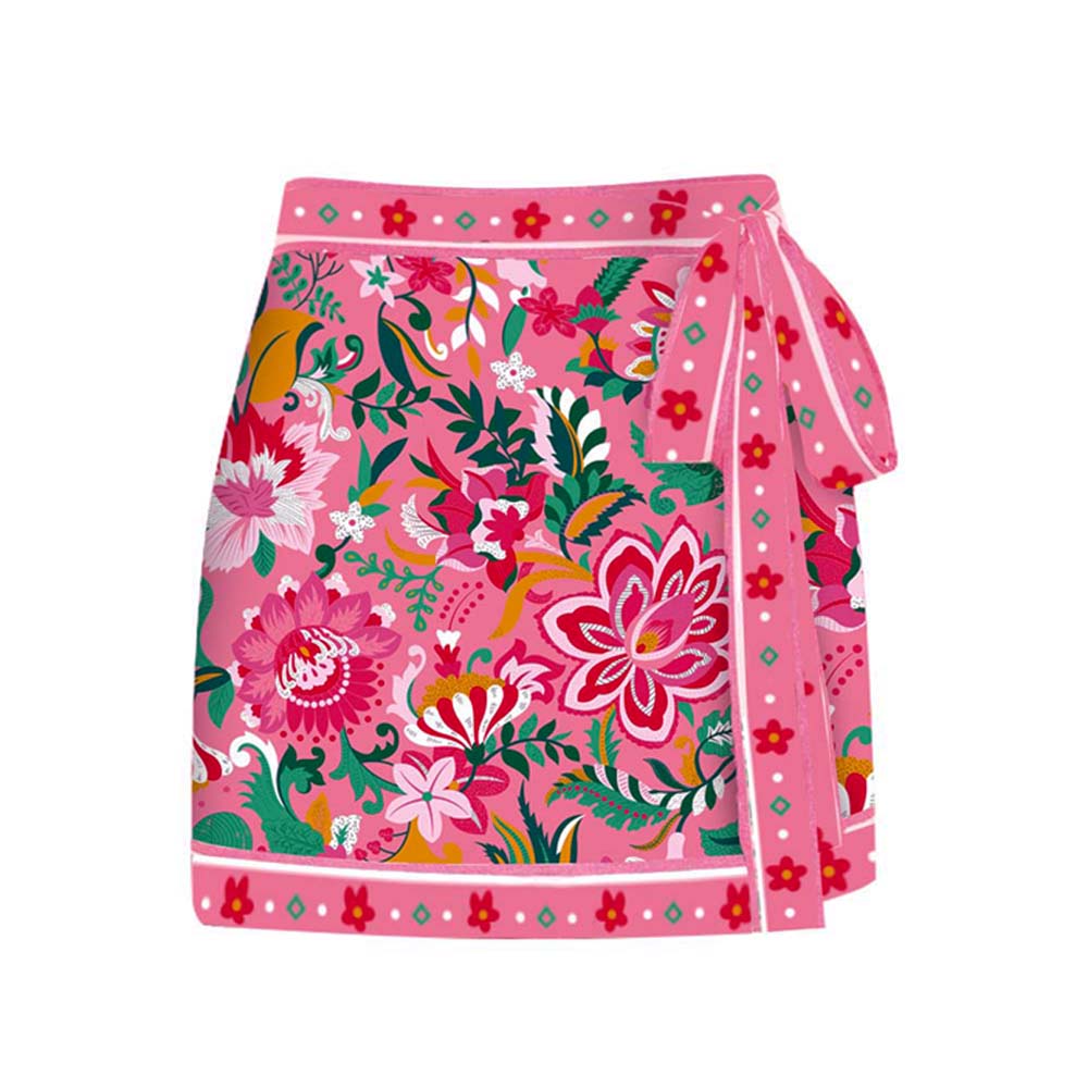 Costume intero e gonna con stampa floreale rosa Paradise