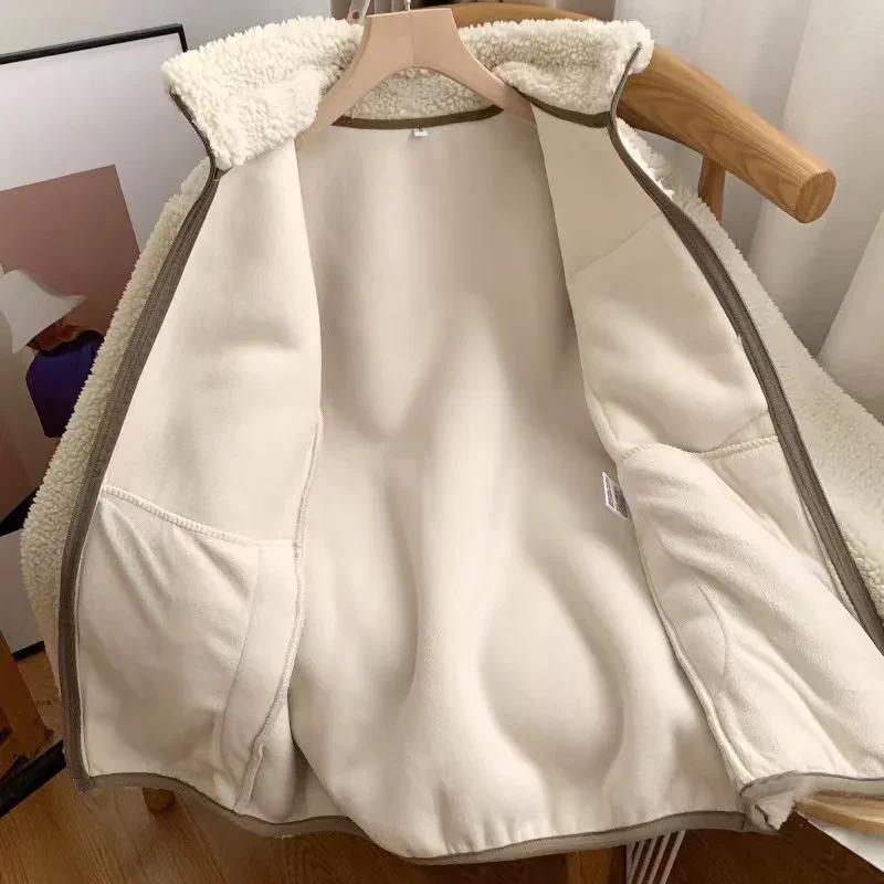 Giacca in peluche agnello alla moda da donna, autunno inverno, nuova giacca da donna comoda e calda con tasche, cerniera, maniche lunghe, vestibilità ampia e collo alto.