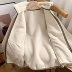 Giacca in peluche agnello alla moda da donna, autunno inverno, nuova giacca da donna comoda e calda con tasche, cerniera, maniche lunghe, vestibilità ampia e collo alto.