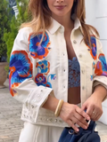 Blouson décontracté femme à col brodé de fleurs