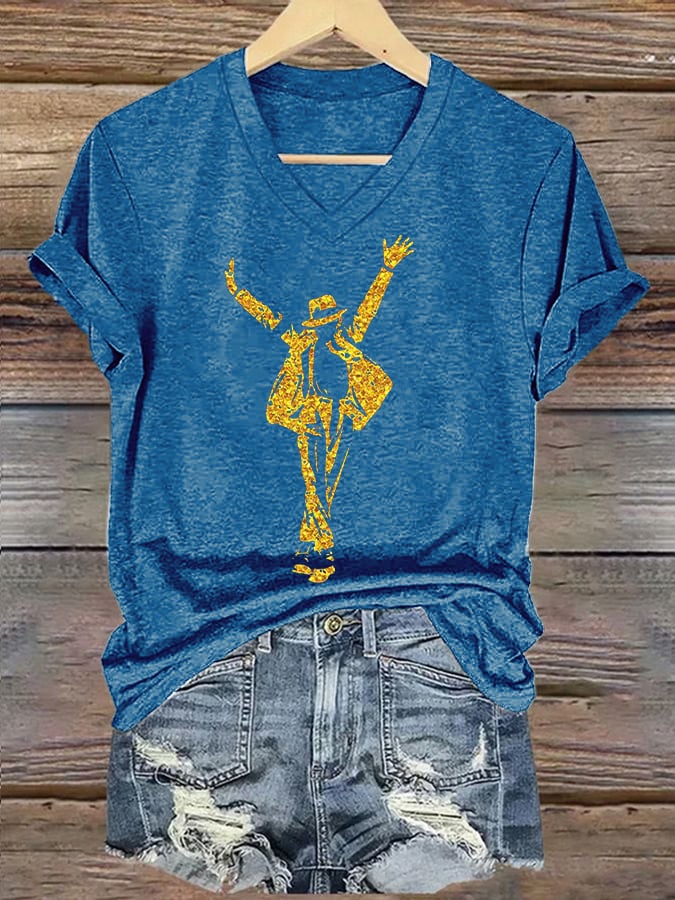 T-shirt scollo a V stampa artistica superstar da donna